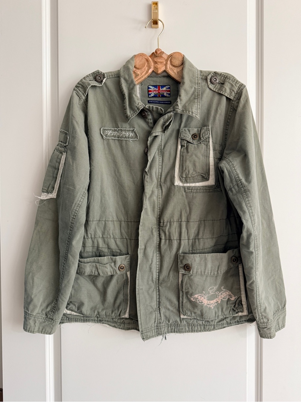 Vintage English Laundry Military Cargo Olive Green Field Jacket